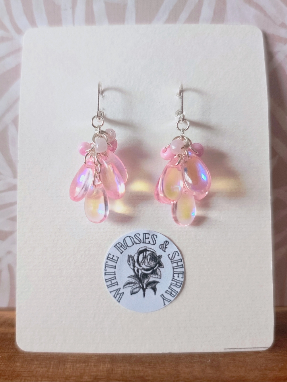 White Roses & Sherry • Luxe Iridescent Czech Glass Cluster Dangles • .925 Silver